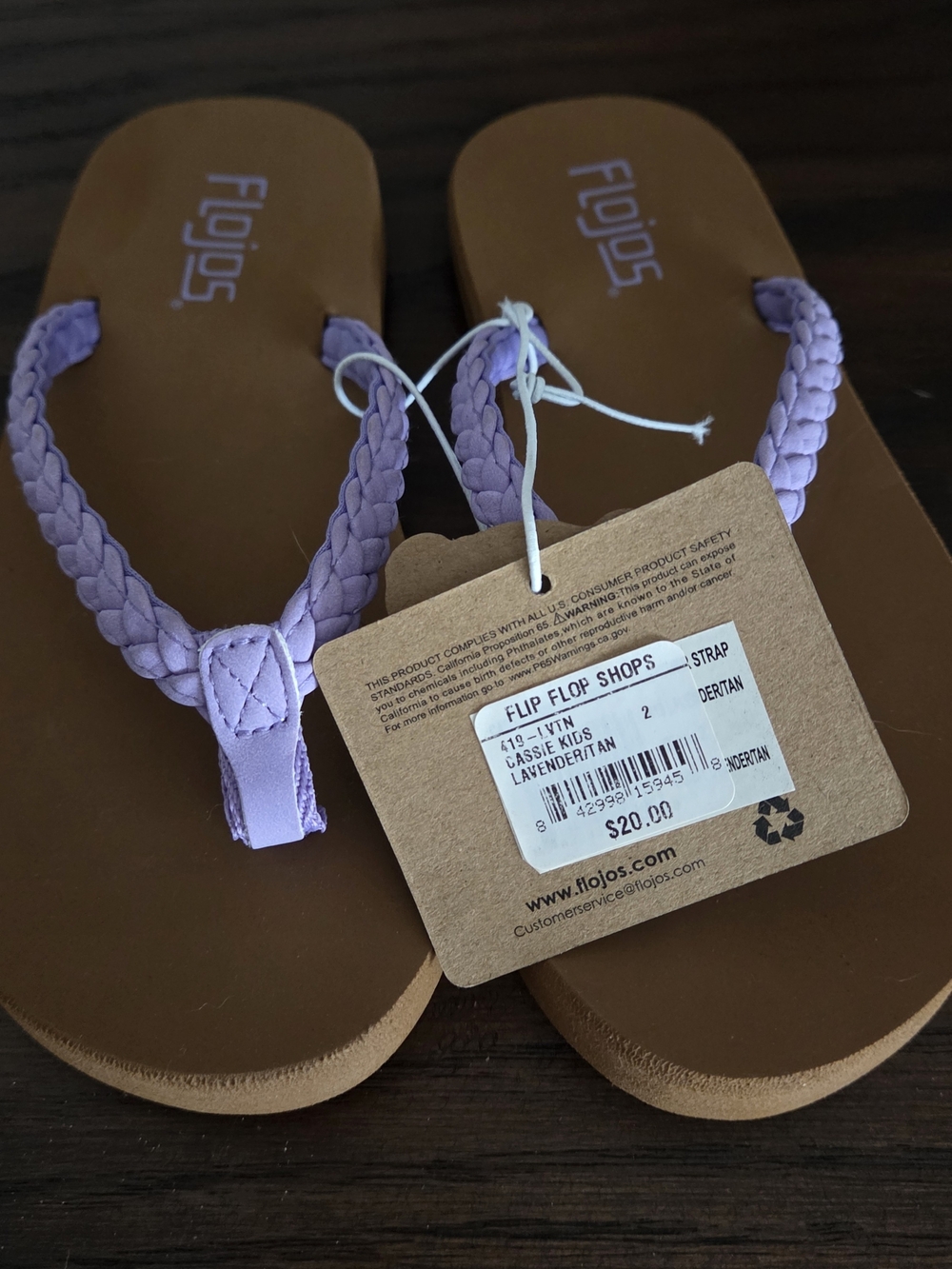 Young Girls Flojos Lavender Braided Strap Flip Flops